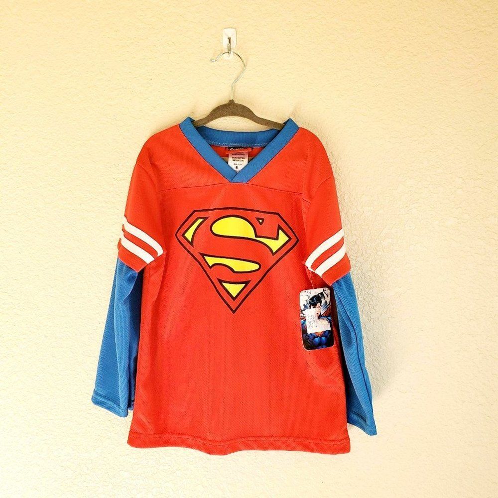 DC Comics Kids Shirt Red 6 Superman V-Neck Long Sleeve T-Shirt New